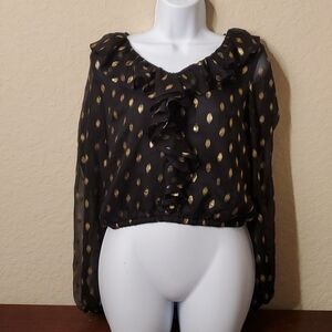 4/$30 Sheer black top with gold pattern **